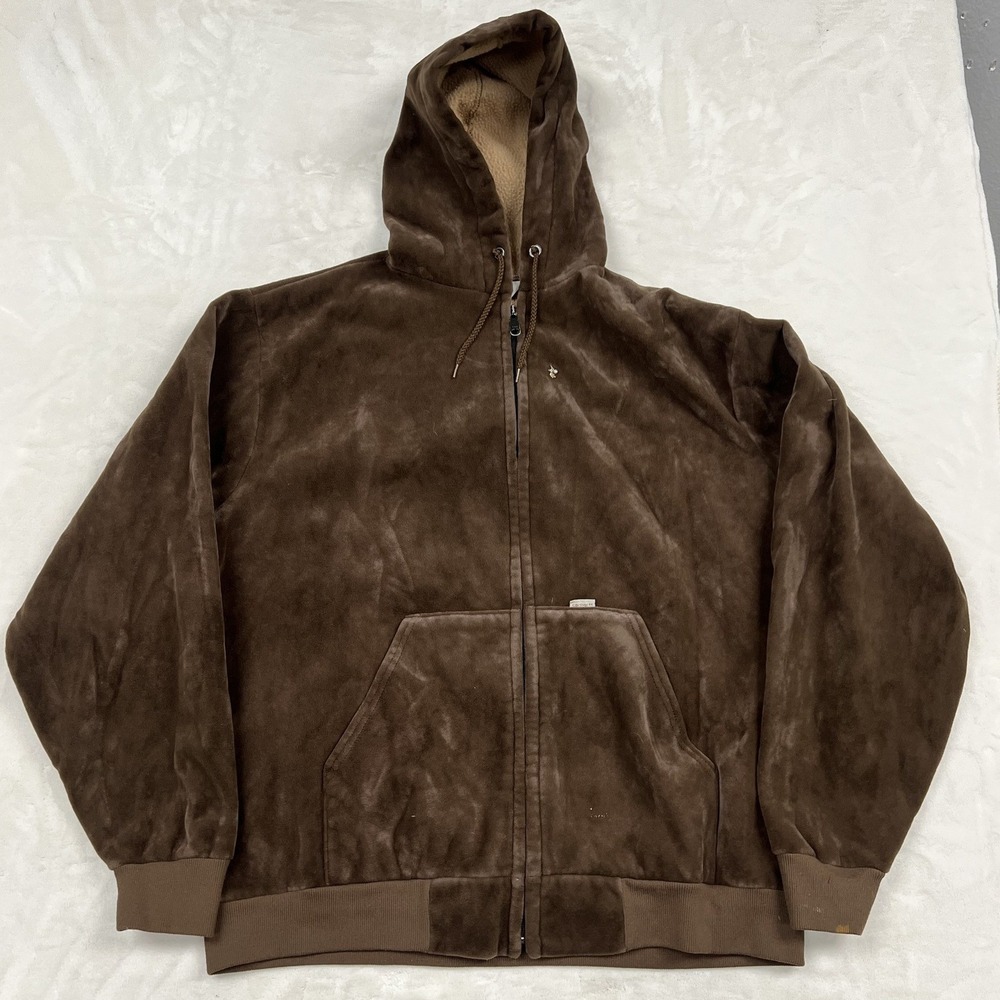 90s Carhartt Velour Zip Hoodie Mens Brown Fleece Lined Rugged Outdoor Wear